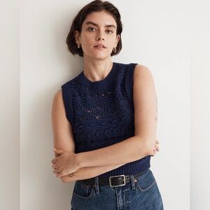 Madewell Crochet Knit Sweater Vest in Fresh Blueberry Size Medium
